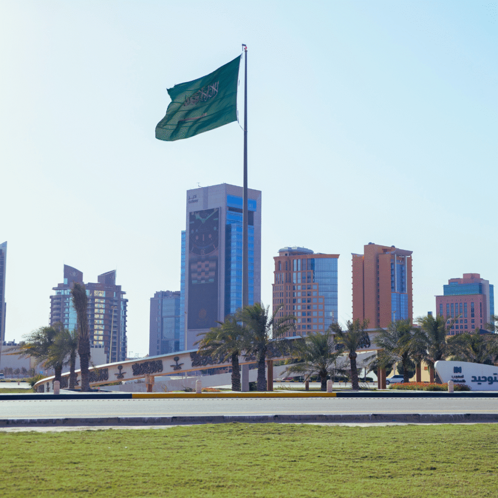 Riyadh skyline highlighting areas affected by the new vacant land fee Saudi Arabia program